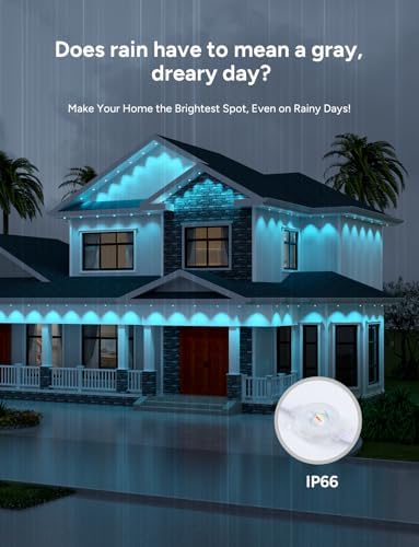 Permanent Outdoor Lights, 100ft with 60 RGB LED Lights for Christmas and Daily, 49 Scene Modes+DIY for Christmas Decor, IP66 Waterproof for Outdoor, Compatible with Alexa, Google Assistant