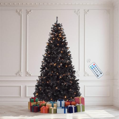 DWVO 7.5ft Pre-lit Black Halloween Christmas Tree with Remote