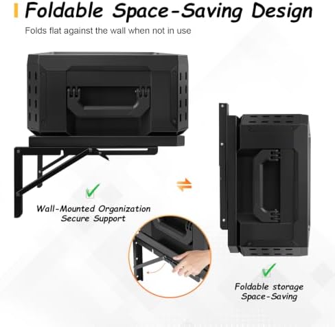 Wall Mounted Folding Shelf Storage Compatible with ToughBuilt StackTech System, Carbon Steel Heavy-Duty Garage Organizer Shelf Rack for Workshop Tool Storage