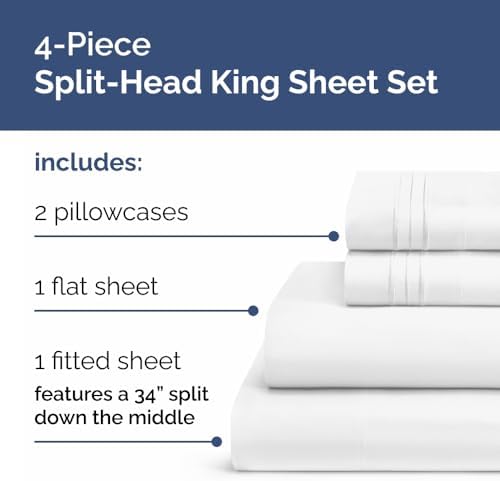 Flex Top Split Head King 4 Piece Sheet Set - Ultra-Soft, Breathable - White