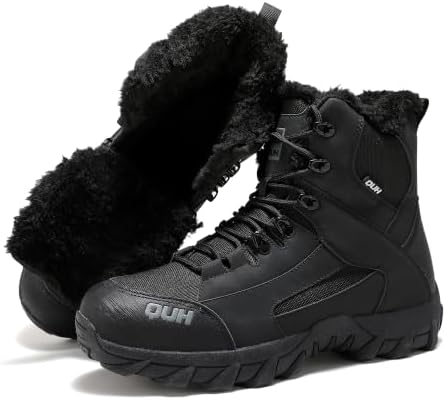 QUH Winter Snow Boots Waterproof Military Training Fur Lined Anti Slip Warm Boots Thickened Cotton Walking Ankle Boots For Man