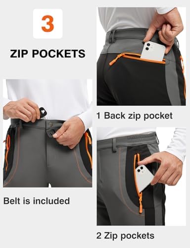 TBMPOY Men's Snow Ski Hiking Pants Waterproof Winter Fleece Lined Pants Camping Skiing Ice Fishing Pants with Belt