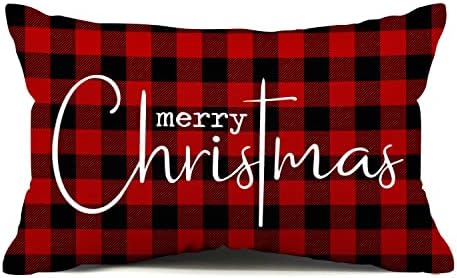 Allorry Christmas Pillow Covers Merry Christmas Throw Pillow Decorative Christmas Red and Black Cotton Cloth Linen Cloth Pillow Cover Sofa Cover Decorative Rectangle Length 12X20