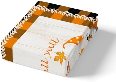 Castle Fairy Autumn Scenery Sheet Set Kids Boys Girls Orange Black Brown Grid Fitted Sheets Set Full Size Fall Pumpkin Bedding Sheet Sets Includes 1 Flat Sheet,1 Fitted Sheet,2 Pillowcases
