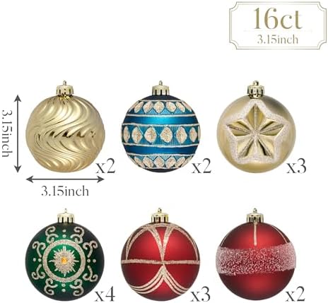 Valery Madelyn 16ct Christmas Tree Decorations Ball Ornaments 3.15 Inches