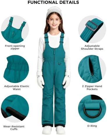 wantdo Girls Ski Pants Winter Snow Bibs Kids Insulated Snowboarding Overall