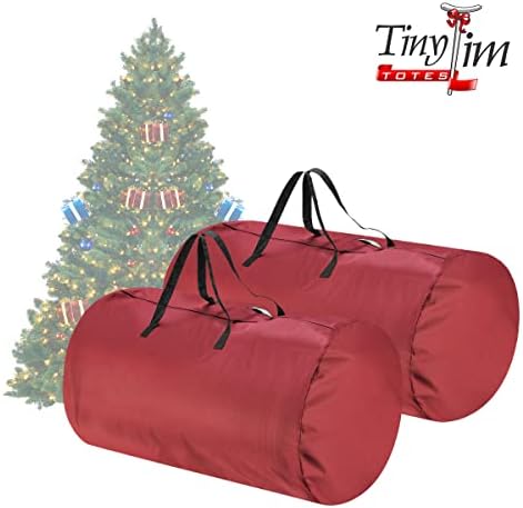 Christmas Tree Storage Bags- Set of 2- For 7.5-16 Ft Artificial Trees-Premium Canvas-Protect Holiday Decorations, Inflatables by Tiny Tim Totes (Red