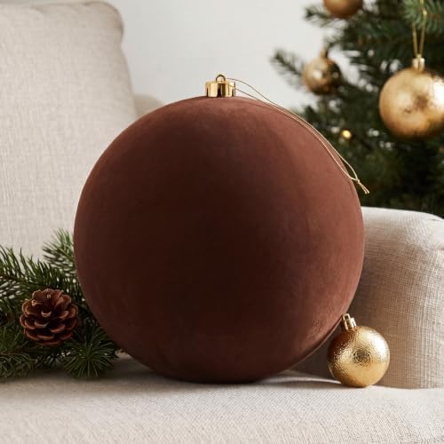 Threan 10 Inch Large Chocolate Brown Velvet Christmas Ball Ornaments