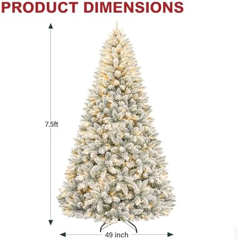 Hykolity 7.5 ft Flocked Prelit Christmas Tree