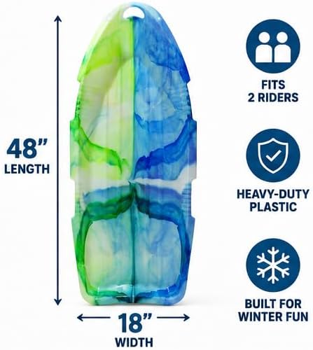 2 Person Snow Sled, Heavy Duty Plastic Toboggan with Handles, 48 Inch