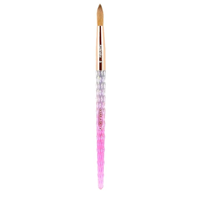 Kiara Sky Kolinsky Acrylic Nail Brush #8 – Pure Kolinsky Sable Hair, Pink Crystal Handle, Acetone Resistant, for Acrylic Application, Extensions & 3D Nail Art