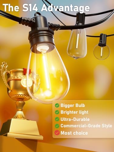 60FT LED Outdoor String Lights with 16+1 Edison Shatterproof Waterproof Bulbs, 2700K Commercial Grade Patio Lights, Heavy Duty Outside Hanging for Garden Porch Deck Decor