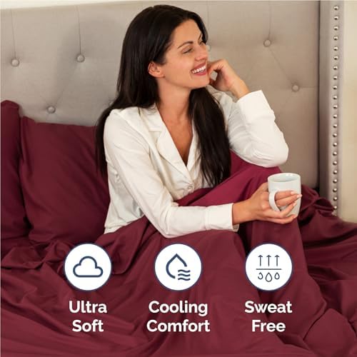 Full Size 4 Piece Sheet Set - Comfy Breathable & Cooling Sheets - Burgundy