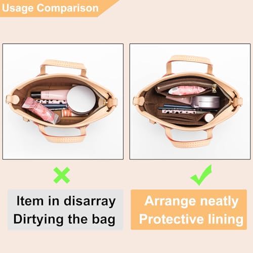 Doxo Small Purse Organizer Insert for Handbags, Felt Neverfull BB Organizer Insert,Mini Tote Bag Organizer with Zipper Pocket, Fit Neverfull BB Longchamp Xtra Energy S and More, Brown-XS