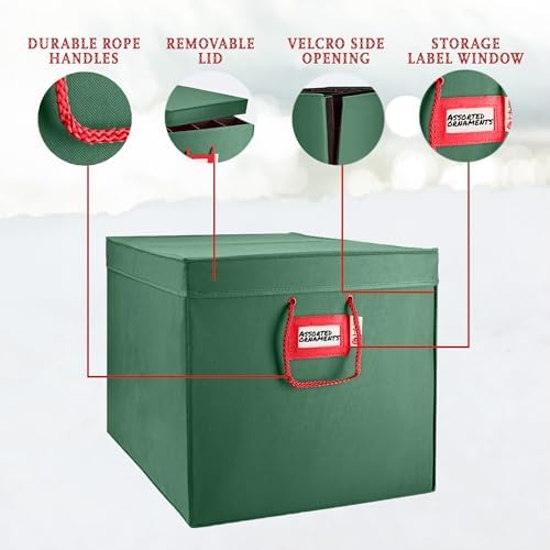 HOLDN’ STORAGE Christmas Ornament Storage Box with Dividers, Stores Ornaments up to 96 of 3 Inch Large Christmas Ball Storage Containers with 4 Trays - Green