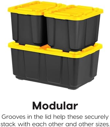 IRIS USA 4-Pack 27 Gal Heavy Duty Storage Tote Bins with Lids, Black/Yellow