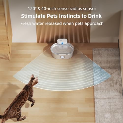 uahpet Wireless Cat Water Fountain Stainless Steel Pro, External Pump Battery Operated Pet Waterer, Dog Drinking Dispenser with Water Level Window, 67oz/2L