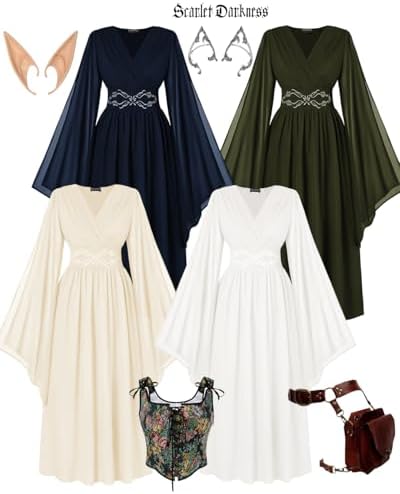 Scarlet Darkness Women's Renaissance Costume V Neck Medieval Fairy Dresses