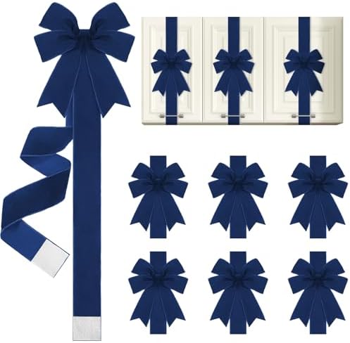 Daifunli 6 Pcs Navy Blue Christmas Velvet Cabinet Bows Ribbons for Kitchen