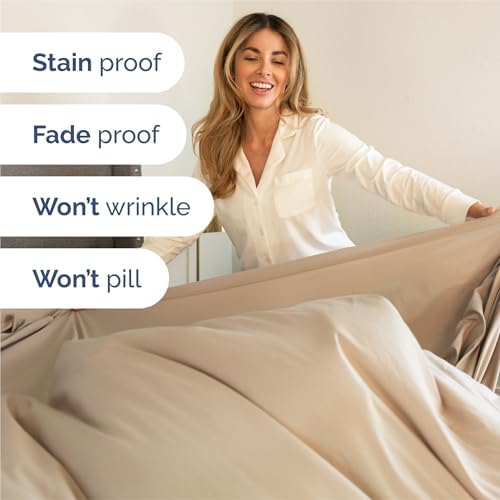 Split King Size 5 Piece Sheet Set - Breathable & Cooling Sheets - Cream