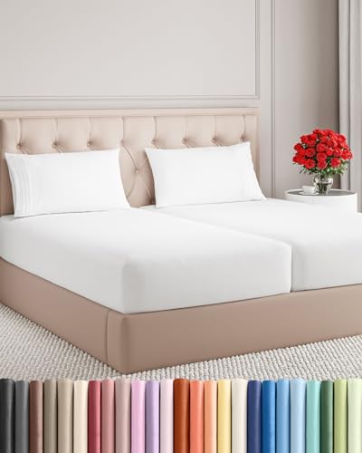 Split King Size 5 Piece Sheet Set - Breathable & Cooling Sheets - White