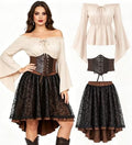Verceco Pirate Costume Women Outfit with Renaissance Pirate Shirt Skirt Corset Waist Belt Womens Halloween Pirate Costumes (Beige+Coffe Black, S)
