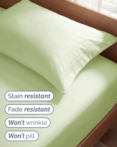Twin Size 3 Piece Sheet Set - Comfy Breathable & Cooling - Light Sage Green
