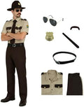 Men Super State Troopers Costume Highway Patrol Uniform Hat Badge Sheriff Mustache Glasses Halloween Party Outfit