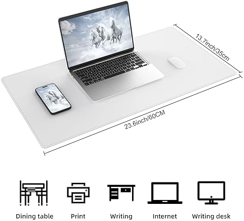 AFIING Cork Desk Mat 23.6 x 13.7, Dual-Sided Cork & PU Leather Desk Pad, Waterproof Non-Slip Desk Protector for Home Office, Study Desk & Minimalist Workspace White