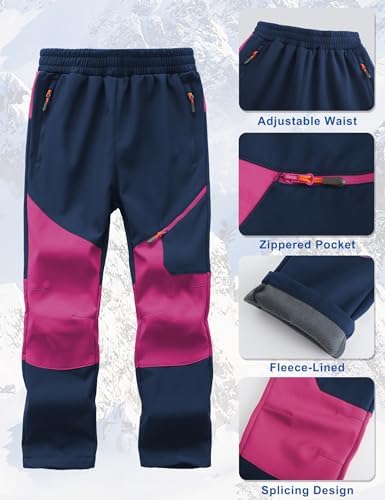 Kids Winter Pants Fleece Lined Waterproof Boys Ski Pants Thermal Outdoor Softshell with Zipper Pockets
