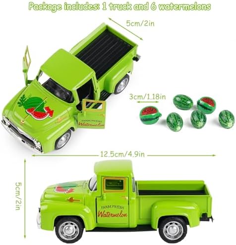 Watermelon Truck Decor, Vintage Green Pickup Truck with Farm Fresh Watermelon, Summer Farmhouse Tiered Tray Decor, Rustic Kitchen Tabletop Decorations for Home Office