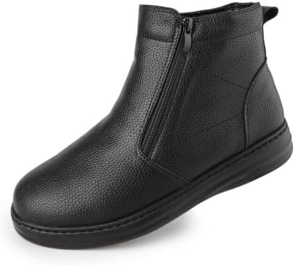 TIESTRA Men's Winter Snow Leather Boots Warm Fur Lined & Waterproof Booties