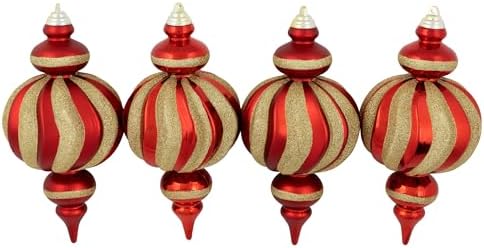 Shatterproof Commercial Size Finial Christmas Ornaments - 10" - Red and Gold - Set of 4