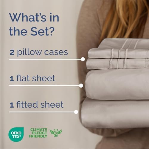 Full Size 4 Piece Sheet Set - Breathable & Cooling Sheets - Light Grey