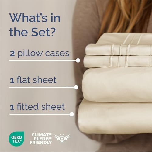 Queen Size 4 Piece Sheet Set - Breathable & Cooling Sheets - Off White