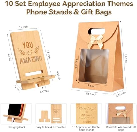 60 PCS/10 Sets Teacher Employee Appreciation Gifts Bulk – Thank You Gifts for Coworkers with Kraft Paper Gift Bags,Greeting Card,Inspirational Notebooks,Phone Stand,Team Gift for Staff, Nurse, Office