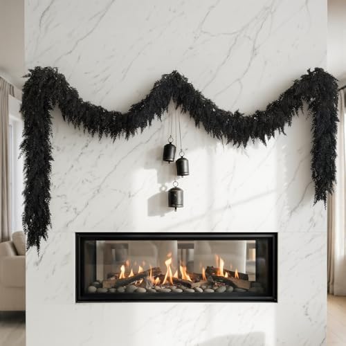 9 FT Halloween Cedar Garland, Black Real Touch Soft Christmas Decorations