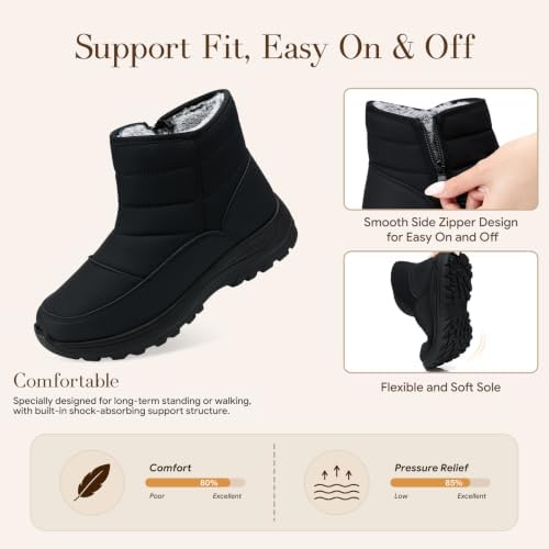 SHIBEVER Women Winter Snow Boots: Waterproof Slip on Fur Warm Ankle Boot