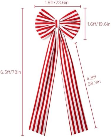 Christmas Decorations - 6.5 Ft Giant Red and White Striped Christmas Bow