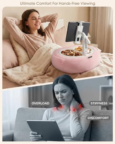 Miledi Tablet Pillow Stand for Bed with 360° Rotating Holder, Pink