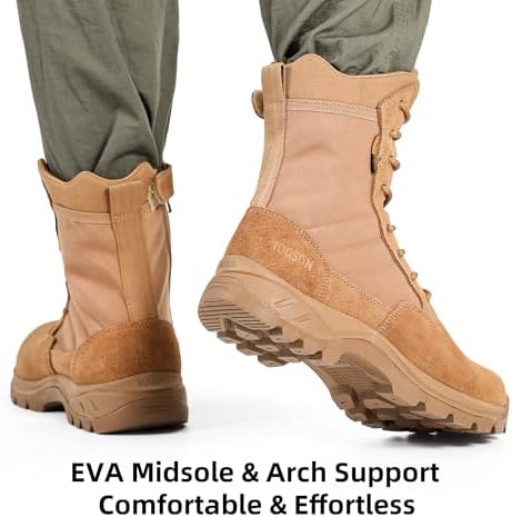 Men's Military Tactical Work Boots with Side Zipper, Puncture Resistant, Desert Combat, Army Jungle, 8 Inch Lightweight Hiking Boots
