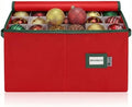 Christmas Ornament Storage Container with Dividers - Box Stores Up to 54 Ornaments, Zippered, Convenient, Adjustable, Large Organizer Bin to Protect Holiday Décor, Fits Most Standard Size, Red