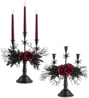 Romadedi Black Halloween Candelabra, Gothic Candlestick Holder, 15.7 in