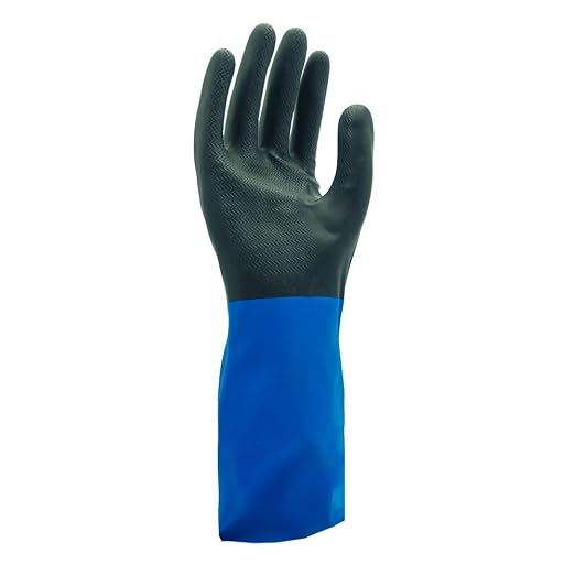 SHOWA CHM Neoprene Over Natural Rubber Latex Chemical Resistant Safety Glove with Cotton Flock Liner, Food Safe, 26 Mil Thick, 12" Length, X-Large (12 Pair)