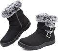 Womens Snow Boots Leather Winter Warm Boots Platform Ankle Booties