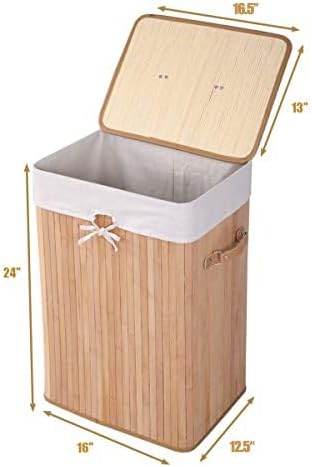 Giantex Bamboo Laundry Hamper with Lid Removable Liner & Handles | 72L Large & Tall Clothes Hamper, Rectangular Laundry Basket for Small Spaces, Laundry Room, Bedroom, Natural