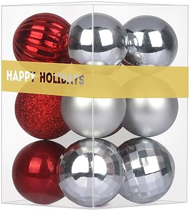 Silver & Red 1.6" Small Christmas Balls Christmas Tree Decoration Ornaments Shatterproof Hanging Balls for Birthday Halloween Holiday Wedding Decorations Set of 12pcs