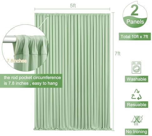 Sage Green Backdrop Curtain for Parties Wrinkle Free Dark Green Photo Curtains Backdrop Drapes Fabric Decoration for Baby Shower Birthday Party Photography 5ft x 7ft,2 Panels