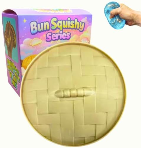Stress Relief Squishy, Light Blue Bun Slow Rising Squishie with Steamer Box