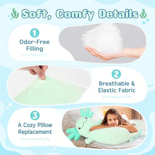 Tezituor Axolotl Stuffed Animal Plush Body Pillow Teen Girls Gift, 48 inch